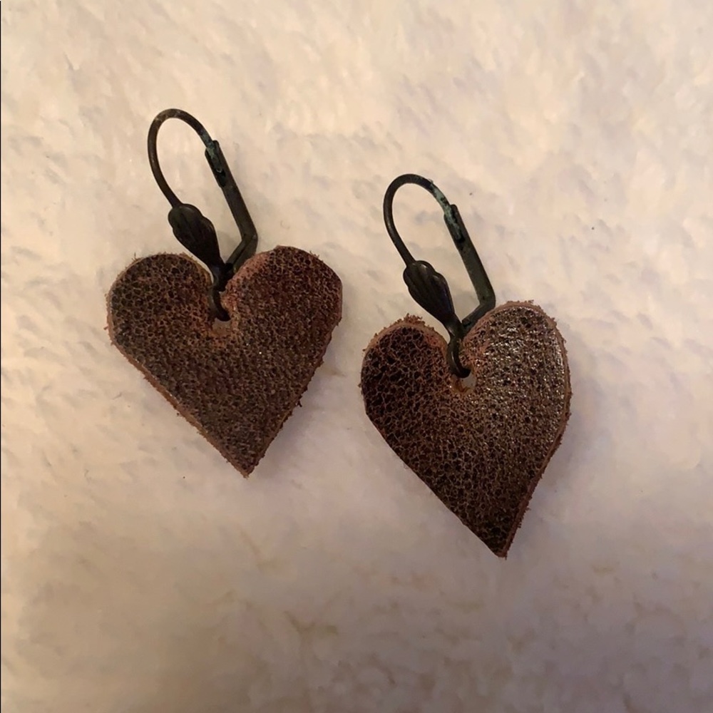 Leather boho heart earrings